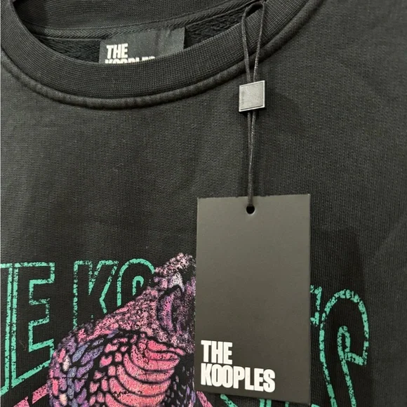The Kooples graphic cobra print cotton sweatshirt washed black size 3 (L) NWT